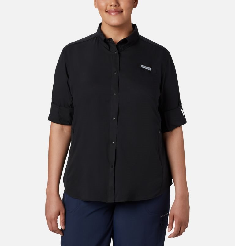 Women's Columbia PFG Tamiami II Long Sleeve Shirts Black | Plus Size CA-Q1A40